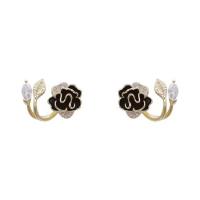 Earring Cuff and Wraps, Zinc Alloy, Flower, Vacuum Ion Plating, for woman & enamel & with rhinestone 