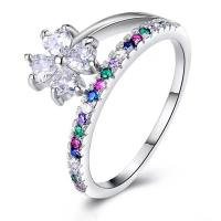 Cubic Zirconia Micro Pave Brass Finger Ring, Four Leaf Clover, platinum color plated & micro pave cubic zirconia & for woman 
