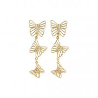 Rhinestone Brass Drop Earring, Butterfly, gold color plated, fashion jewelry & for woman & with rhinestone 