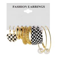 Zinc Alloy Earring Set, with Plastic Pearl, gold color plated, 5 pieces & fashion jewelry & for woman 