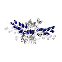 Decorative Hair Combs, Zinc Alloy, with ABS Plastic Pearl, plated, fashion jewelry & for woman & with rhinestone, blue 