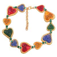 Resin Zinc Alloy Necklace, with Resin, with 7.4cm extender chain, Heart, gold color plated, fashion jewelry & for woman, multi-colored .6 cm 
