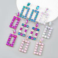 Zinc Alloy Rhinestone Drop Earring, with acrylic rhinestone, Rectangle, plated, fashion jewelry & for woman 