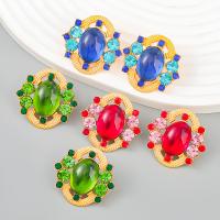 Zinc Alloy Rhinestone Stud Earring, with acrylic rhinestone & Resin, gold color plated, fashion jewelry & for woman 
