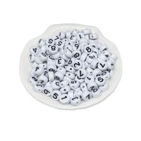 Acryl Zahlen Perlen, DIY & Emaille, weiß und schwarz, 4x7mm, Bohrung:ca. 1.5mm, 100PCs/Tasche, verkauft von Tasche