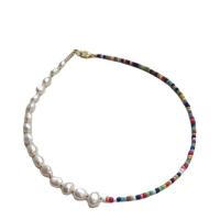 Natural Freshwater Pearl Necklace, with Glass Beads & Titanium Steel, with 1.97 extender chain, 18K gold plated, for woman, mixed colors .96 Inch 