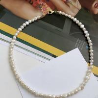 Natural Freshwater Pearl Necklace, with Seedbead & Titanium Steel, with 1.97 extender chain, 18K gold plated & for woman .96 Inch [