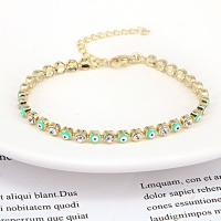 Evil Eye Jewelry Bracelet, Brass, with 1.97 extender chain, 18K gold plated, micro pave cubic zirconia & for woman & enamel .1 Inch 