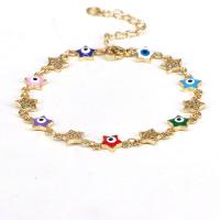 Evil Eye Jewelry Bracelet, Brass, with 1.97 extender chain, 18K gold plated, micro pave cubic zirconia & for woman & enamel .5 Inch 
