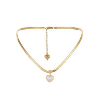 Stainless Steel Jewelry Necklace, 304 Stainless Steel, with Plastic Pearl, with 2.17inch extender chain, Heart, fashion jewelry & for woman, golden Approx 14.96 Inch 