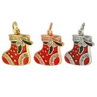Cubic Zirconia Micro Pave Brass Pendant, Christmas Sock, plated, DIY & micro pave cubic zirconia & enamel Approx 3mm 
