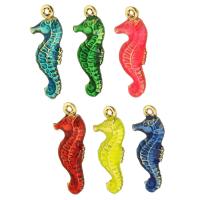 Enamel Brass Pendants, Seahorse, gold color plated, DIY Approx 1mm 