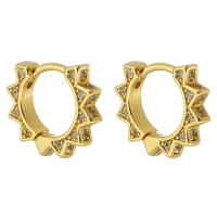 Brass Huggie Hoop Earring, Flower, gold color plated, fashion jewelry & micro pave cubic zirconia & for woman, gold 