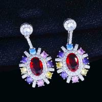 Rhinestone Brass Stud Earring, platinum plated & for woman & with rhinestone, multi-colored 