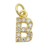 Cubic Zirconia Micro Pave Brass Pendant, Alphabet Letter, gold color plated & micro pave cubic zirconia, gold 