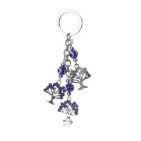 Zinc Alloy Key Clasp, with Lampwork, platinum plated, evil eye pattern & micro pave cubic zirconia, blue, 130mm 