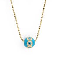 Evil Eye Jewelry Necklace, Brass, with Lampwork, gold color plated, for woman & enamel, blue, 470mm 