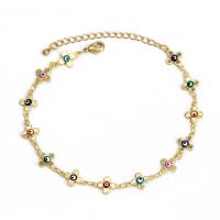 Evil Eye Jewelry Bracelet, Brass, gold color plated, for woman & enamel, gold, 255mm 