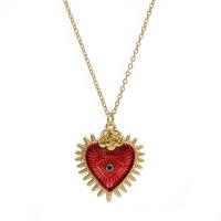 Ожерелье ручной латунные, Латунь, Сердце, плакирован золотом, ювелирные изделия моды & Женский, красный длина:505 мм, продается PC