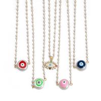 Evil Eye Jewelry Necklace, Brass, with Plastic Pearl, gold color plated & for woman 455mm 