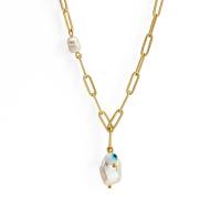 Freshwater Pearl Brass Necklace, with Freshwater Pearl, gold color plated & for woman & enamel, gold, 480mm 