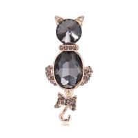 Rhinestone Zinc Alloy Brooch, Cat, gold color plated, for woman & with rhinestone 