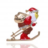 Рождественские украшения брошь, цинковый сплав, Санта Клаус, Женский & эмаль & со стразами, красный продается PC