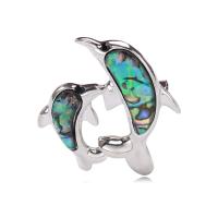 Shell Brooch, Zinc Alloy, with Abalone Shell, Dolphin, silver color plated, for woman, original color 
