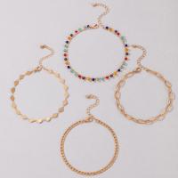 Zinc Alloy Anklet, with Seedbead, with 2.16inch extender chain, gold color plated, 4 pieces & for woman Approx 8.6 Inch 