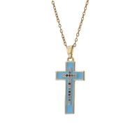 Cubic Zircon Micro Pave Brass Necklace, with Titanium Steel, with 1.96inch extender chain, Cross, real gold plated, Unisex & oval chain & micro pave cubic zirconia & enamel Approx 15.7 Inch 