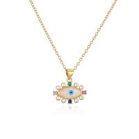 Evil Eye Jewelry Necklace, Brass, with Plastic Pearl, 18K gold plated & micro pave cubic zirconia & enamel Approx 17.7 Inch 