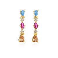 Cubic Zircon (CZ) Drop Earring, Brass, 18K gold plated & micro pave cubic zirconia & for woman, multi-colored 