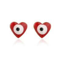 Böser Blick Ohrringe, Messing, Herz, 18K vergoldet, für Frau & Emaille, keine, 6x6mm, verkauft von Paar