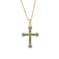 Cubic Zircon Micro Pave Brass Necklace, Cross, 18K gold plated, micro pave cubic zirconia & for woman Approx 15.35 Inch 