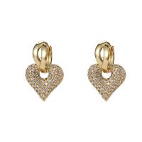 Huggie Hoop Drop Earring, Brass, Heart, 18K gold plated, micro pave cubic zirconia & for woman 