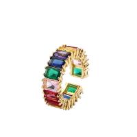 Cubic Zirconia Micro Pave Brass Finger Ring, 18K gold plated, Adjustable & micro pave cubic zirconia & for woman, multi-colored 