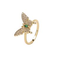 Cubic Zirconia Micro Pave Brass Finger Ring, Butterfly, 18K gold plated, Adjustable & micro pave cubic zirconia & for woman 