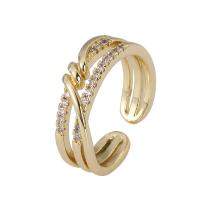 Cubic Zirconia Micro Pave Brass Finger Ring, 18K gold plated, Adjustable & micro pave cubic zirconia & for woman 