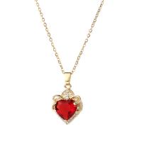 Cubic Zircon Micro Pave Brass Necklace, with Titanium Steel, with 1.96 inch extender chain, Heart, 18K gold plated, micro pave cubic zirconia & for woman Approx 15.35 Inch 