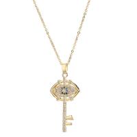 Evil Eye Jewelry Necklace, Brass, with 1.96 inch extender chain, Key, 18K gold plated, micro pave cubic zirconia & for woman Approx 15.35 Inch 