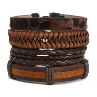 PU Leather Cord Bracelets, with Wax Cord, with 8-9cm extender chain, 4 pieces & Unisex, brown, 17-18cm 