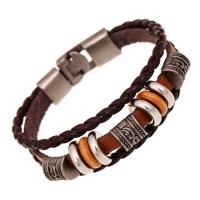 Cowhide Bracelets, with PU Leather & Wood & Copper Coated Plastic & Zinc Alloy, knit, three layers & fashion jewelry & Unisex 