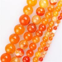 Natürliche Streifen Achat Perlen, rund, DIY & verschiedene Größen vorhanden, orange, verkauft von Strang