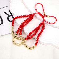 Crystal Bracelets, with Brass, Round, gold color plated, multilayer & adjustable & for woman cm 