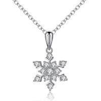 Rhinestone Brass Necklace, Snowflake, silver color plated, for woman & with rhinestone, silver color .75 Inch 