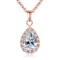 Cubic Zircon Micro Pave Brass Necklace, Teardrop, plated, micro pave cubic zirconia & for woman .75 Inch 