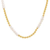 Freshwater Pearl Brass Necklace, with Freshwater Pearl, with 1.97 extender chain, gold color plated, for woman, golden .78 Inch 