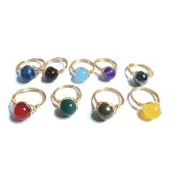 Gemstone Brass Finger Ring, with brass wire, Round, 14K gold-filled  & for woman 