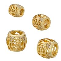Large Hole Brass Beads, Rose, plated, DIY & micro pave cubic zirconia & hollow 