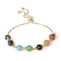 Gemstone Bracelets, Brass, with Gemstone, gold color plated, Adjustable & for woman, golden, 8.5mm Approx 12.52 Inch 